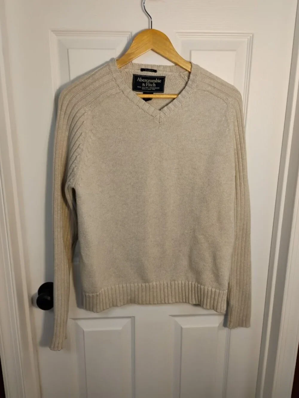Abercrombie & Fitch Mens S Cream Heavyweight Cotton Knit Sweater